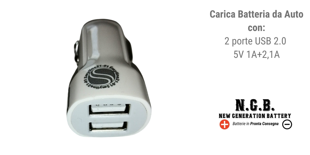 Carica Batteria da Auto con 2 Porte USB 2.0 5V 1A+2,1A