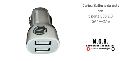 Carica Batteria da Auto con 2 Porte USB 2.0  5V 1A+2,1A