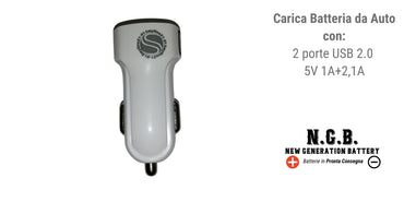 Carica Batteria da Auto con 2 Porte USB 2.0  5V 1A+2,1A